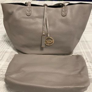BCBG Gray reversible tote with pouch